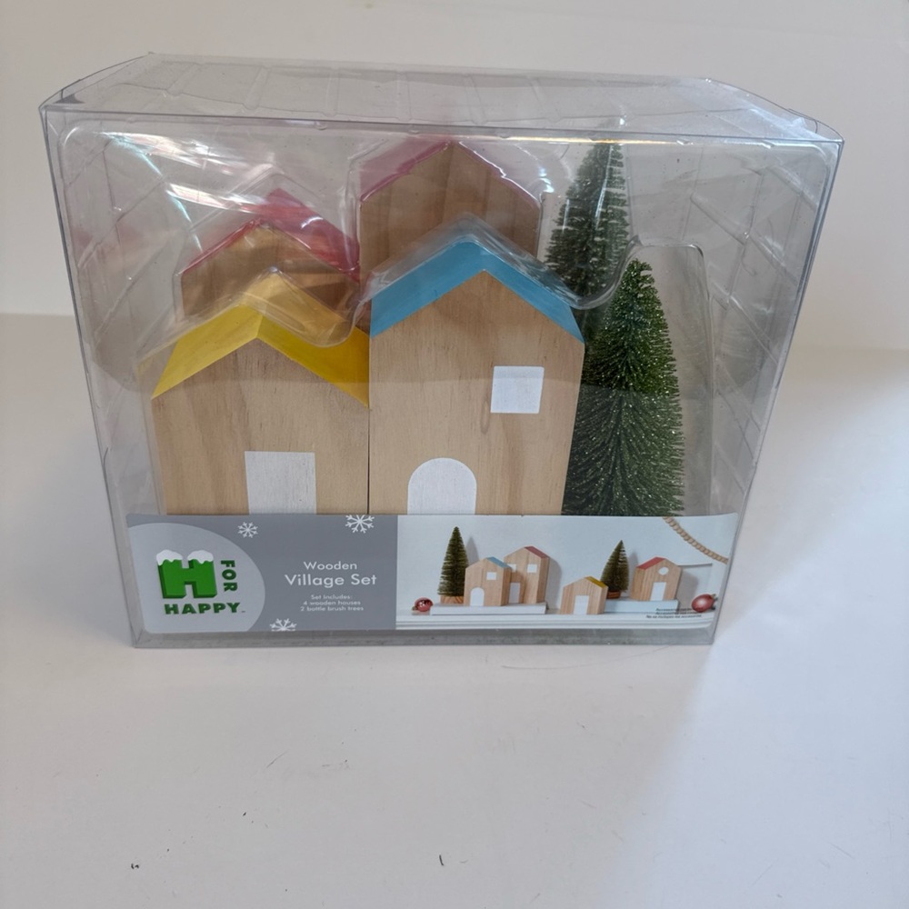 H for Happy Wooden Village Holiday Christmas Set